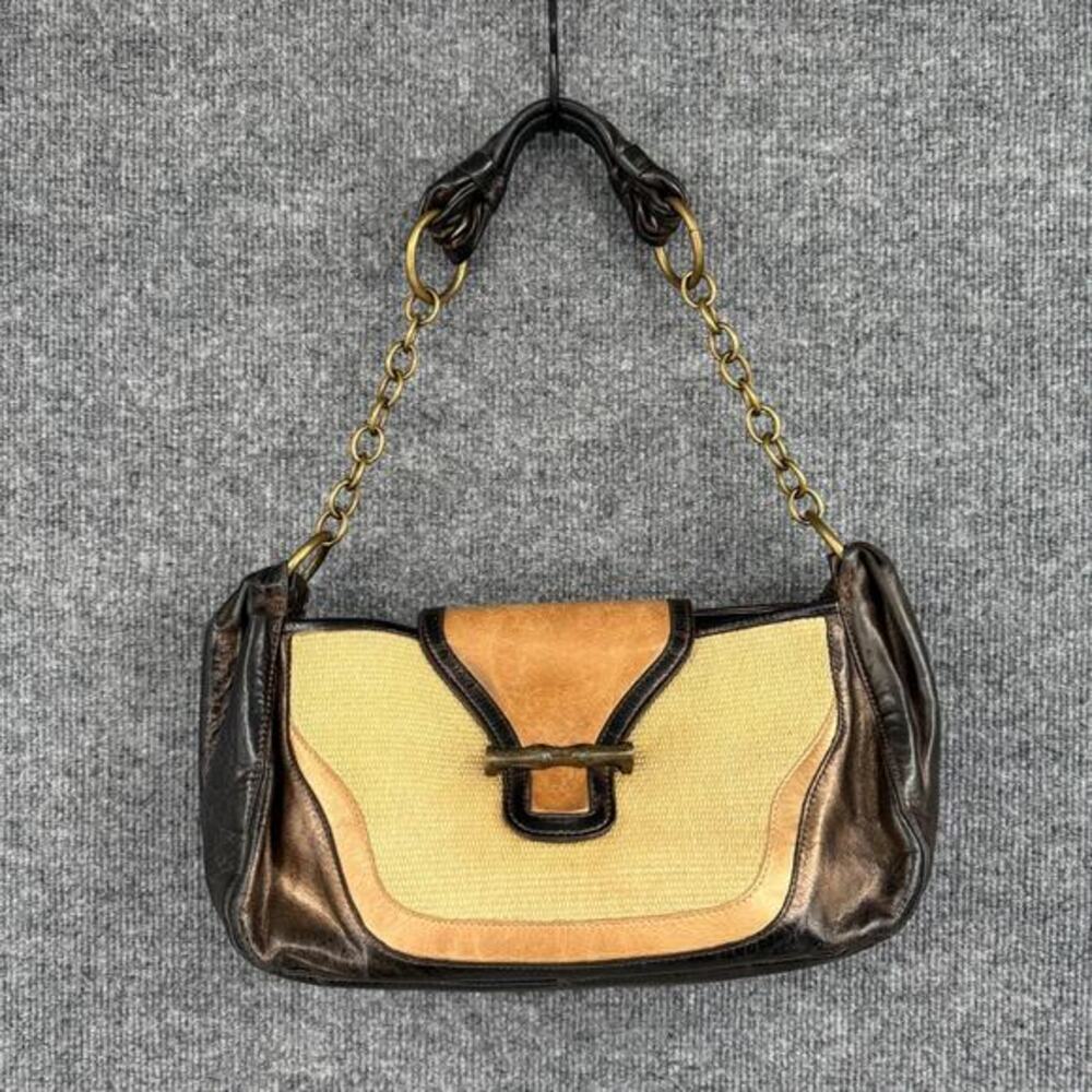 Elaine Turner Distressed Metallic Leather Shoulder Bag Hobo Y2K Small Purse